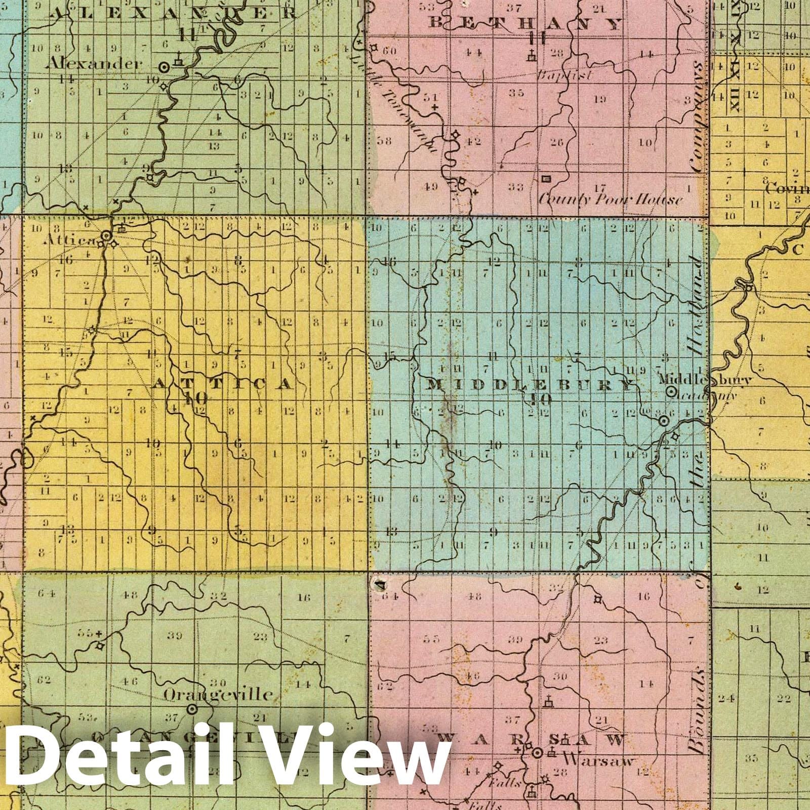 Genesee County, New York - Physical Map, 1829 - Historical Map Print