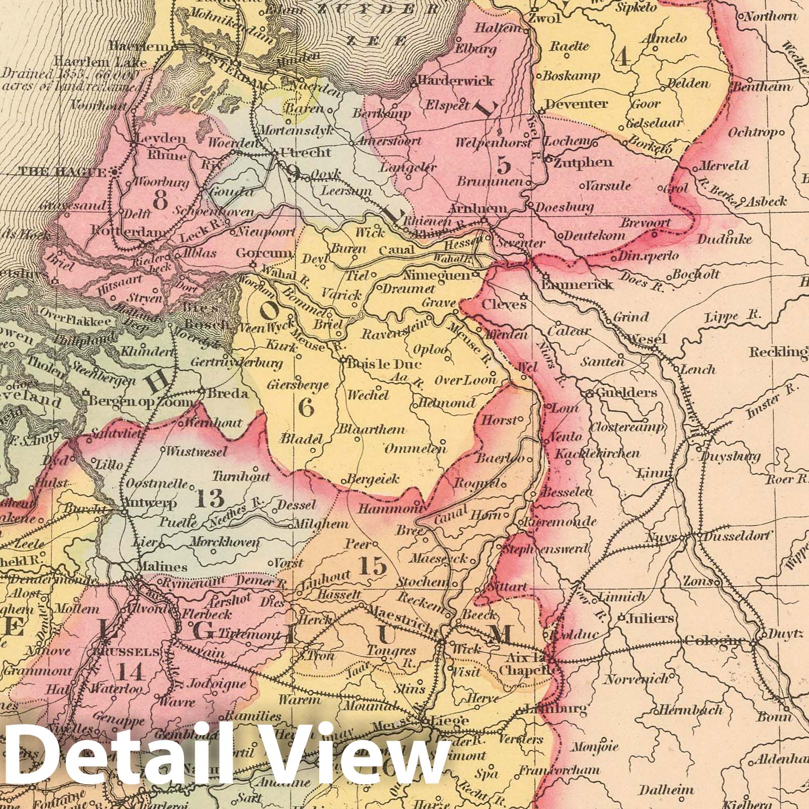 Netherlands and Belgium - Railroad Map, 1859 - Historical Map Print