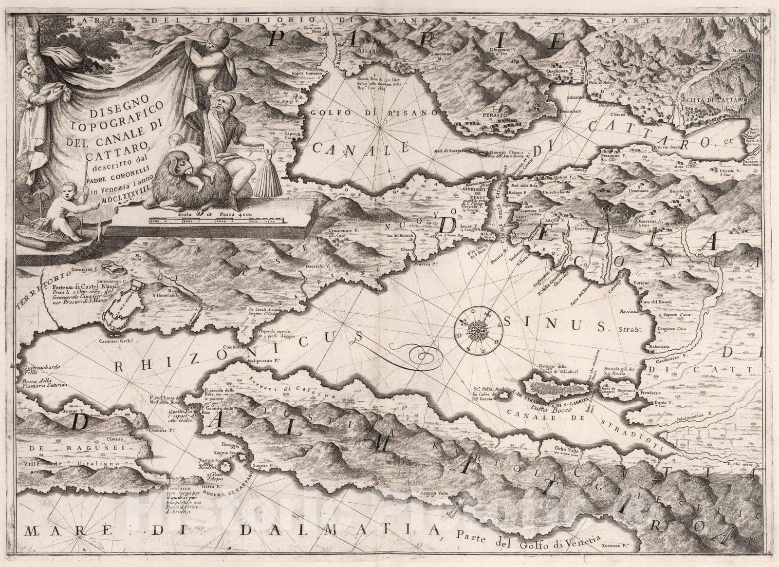 Historic Map : Montenegro, 1688 Disegno Topografico del Canale di Cattaro, Montenegro. , Vintage Wall Art