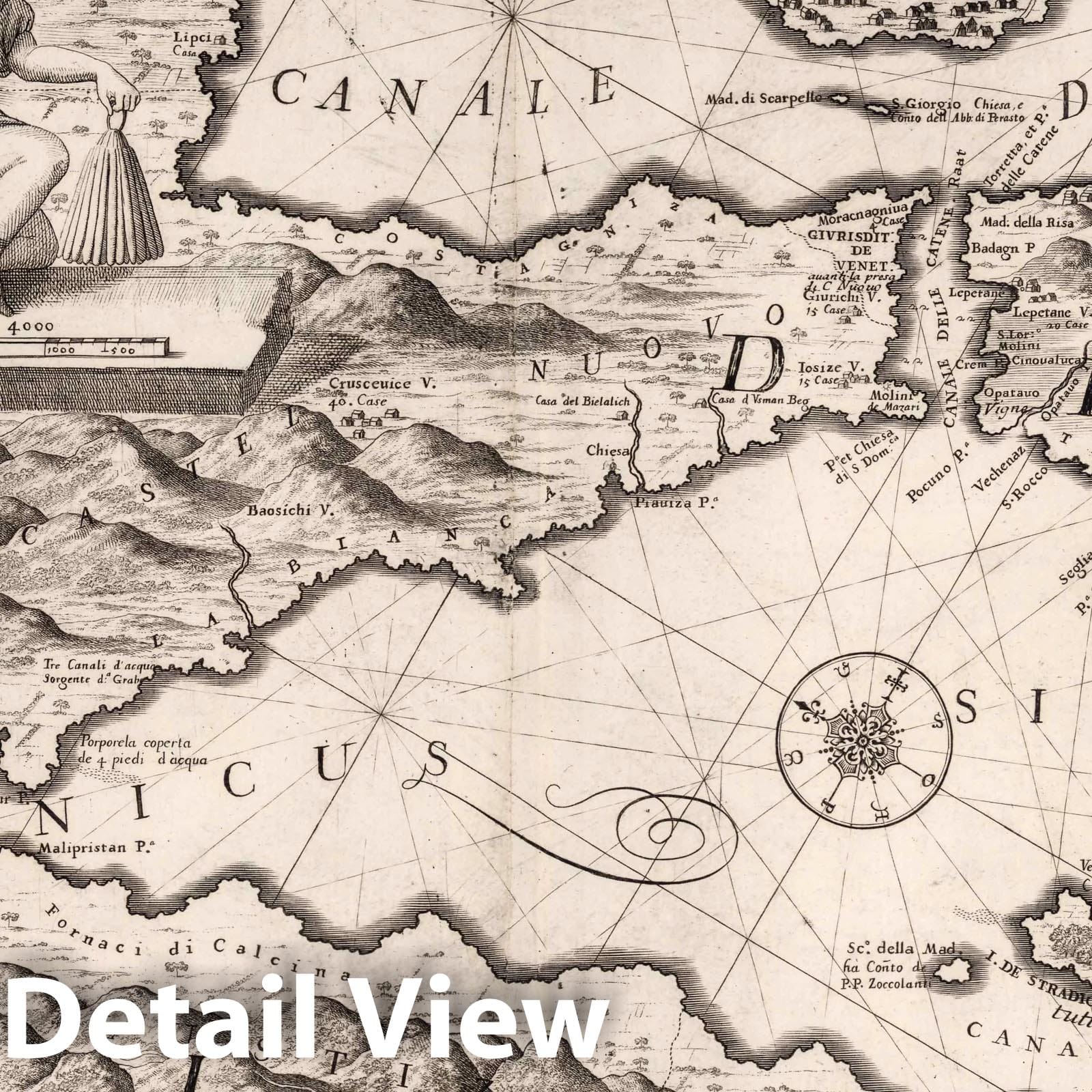 Bay of Kotor, Montenegro - River Map, 1688 - Coronelli Atlante Veneto