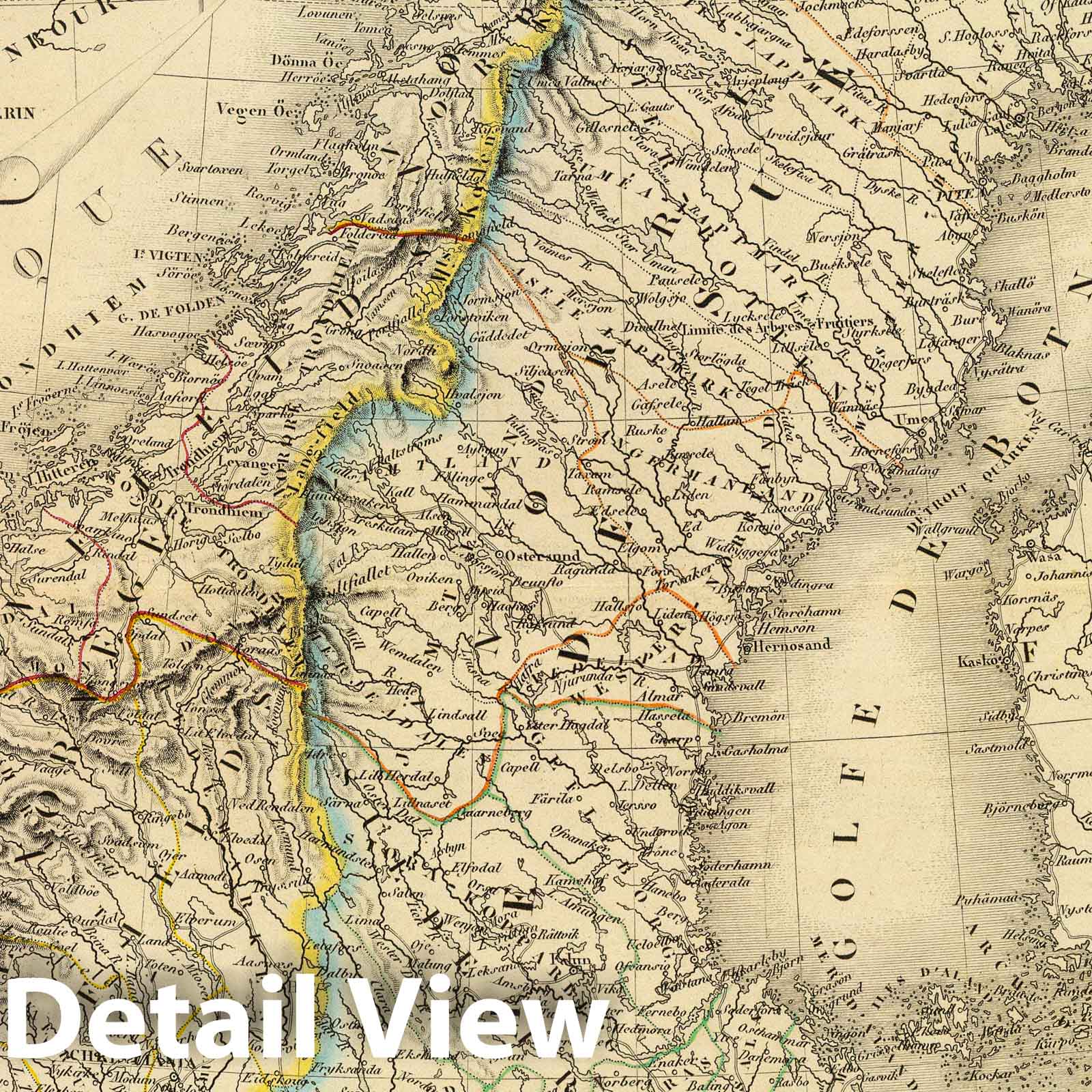 Sweden and Denmark, 1845 - Historical Map Print
