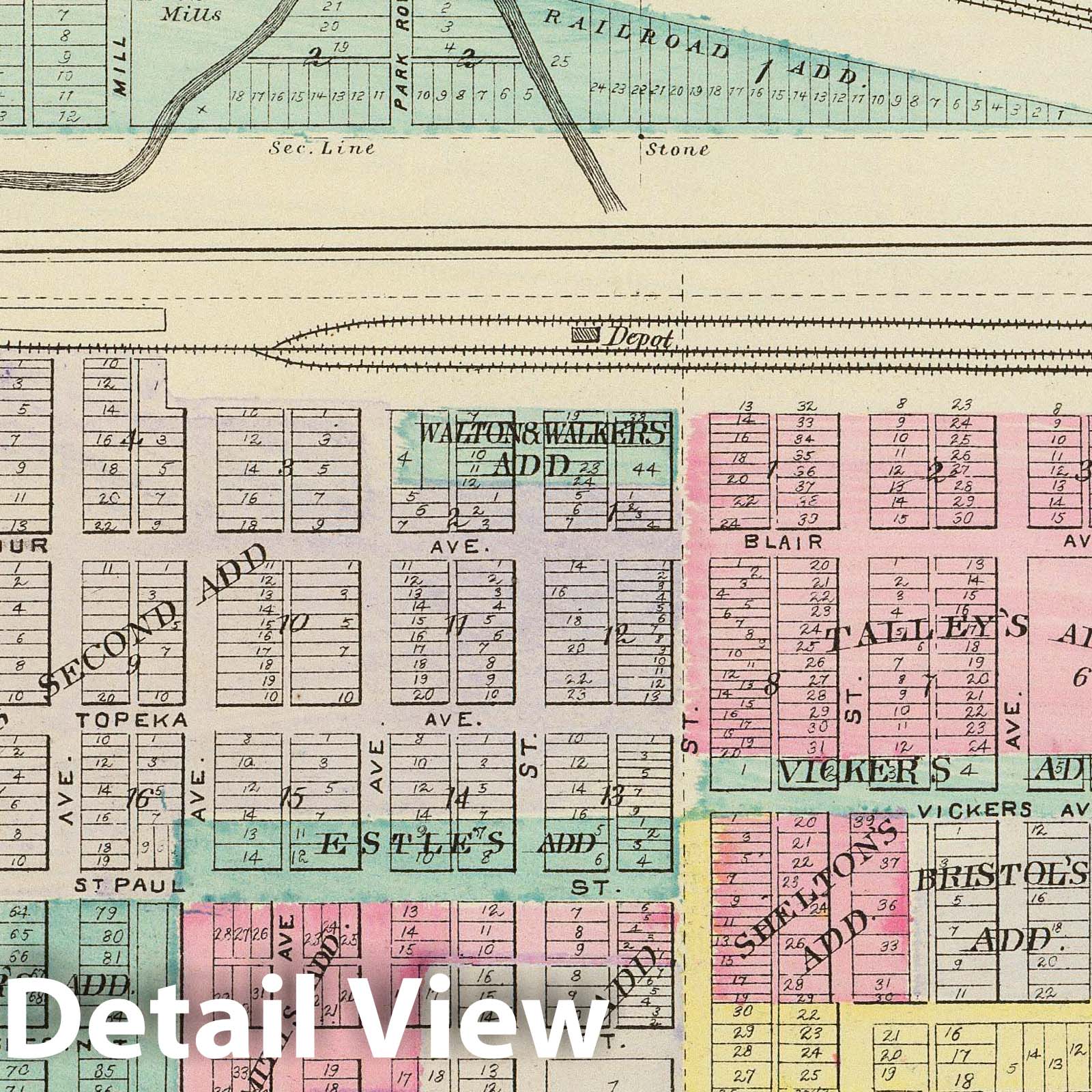 Brookville, Saline County and Stafford, Stafford County, Kansas - 1887 Historical Map Print