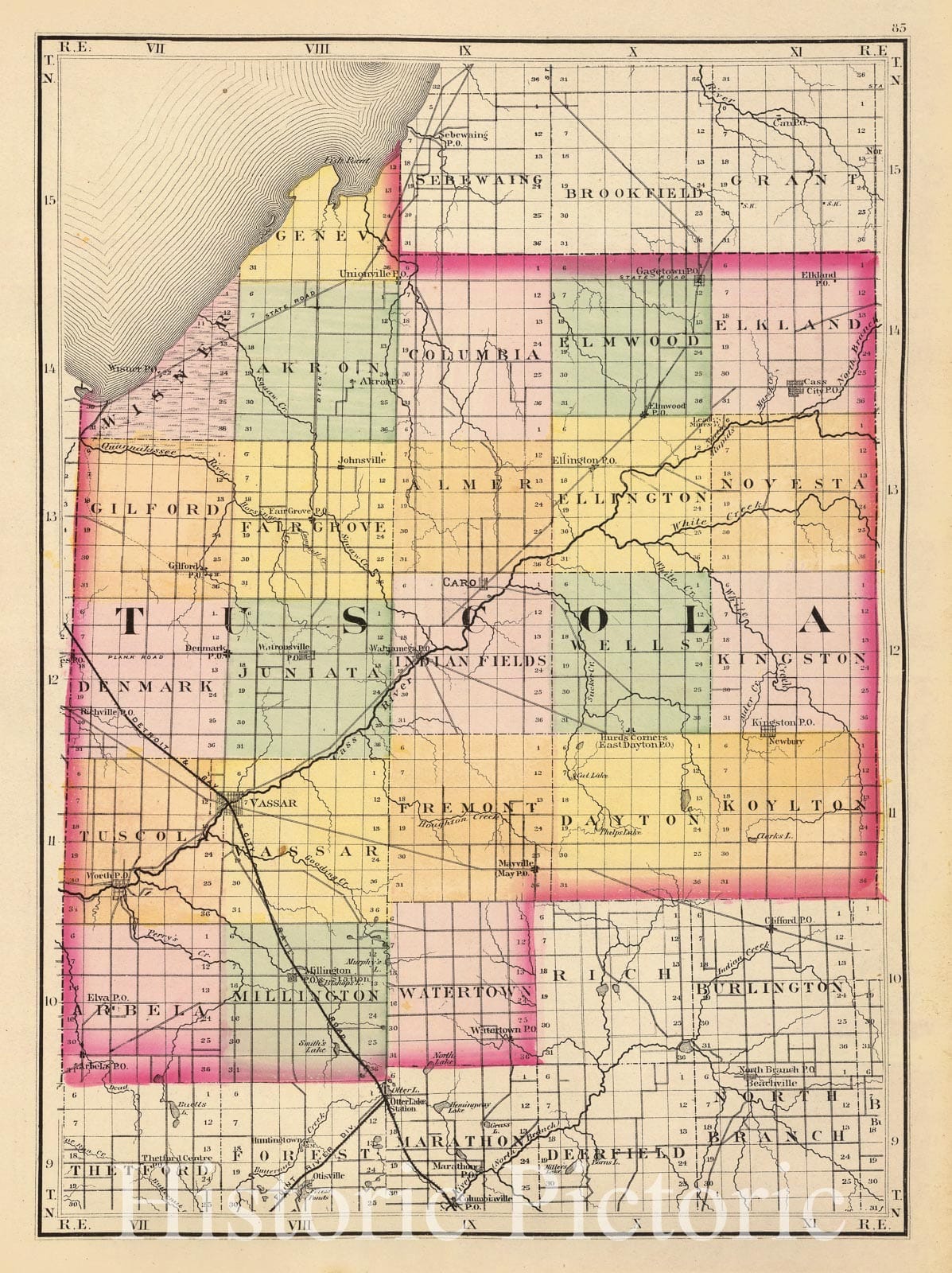 Tuscola County, Michigan - Railroad Map, 1873