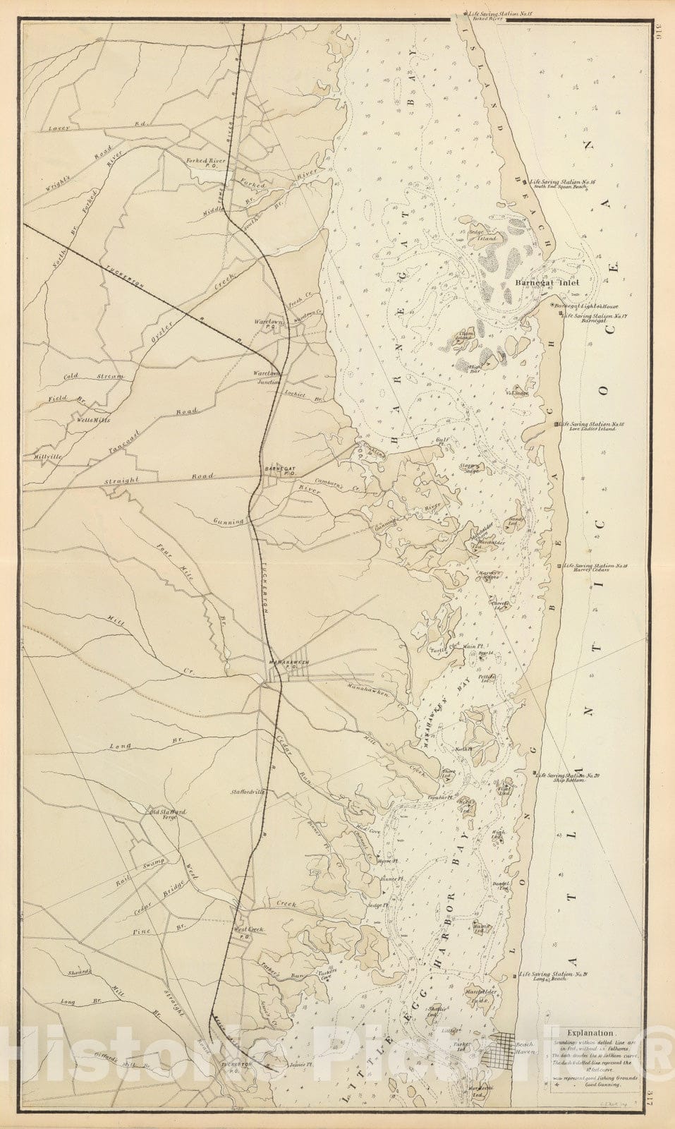 Barnegat Bay to Tuckerton, New Jersey - Nautical Chart, 1878