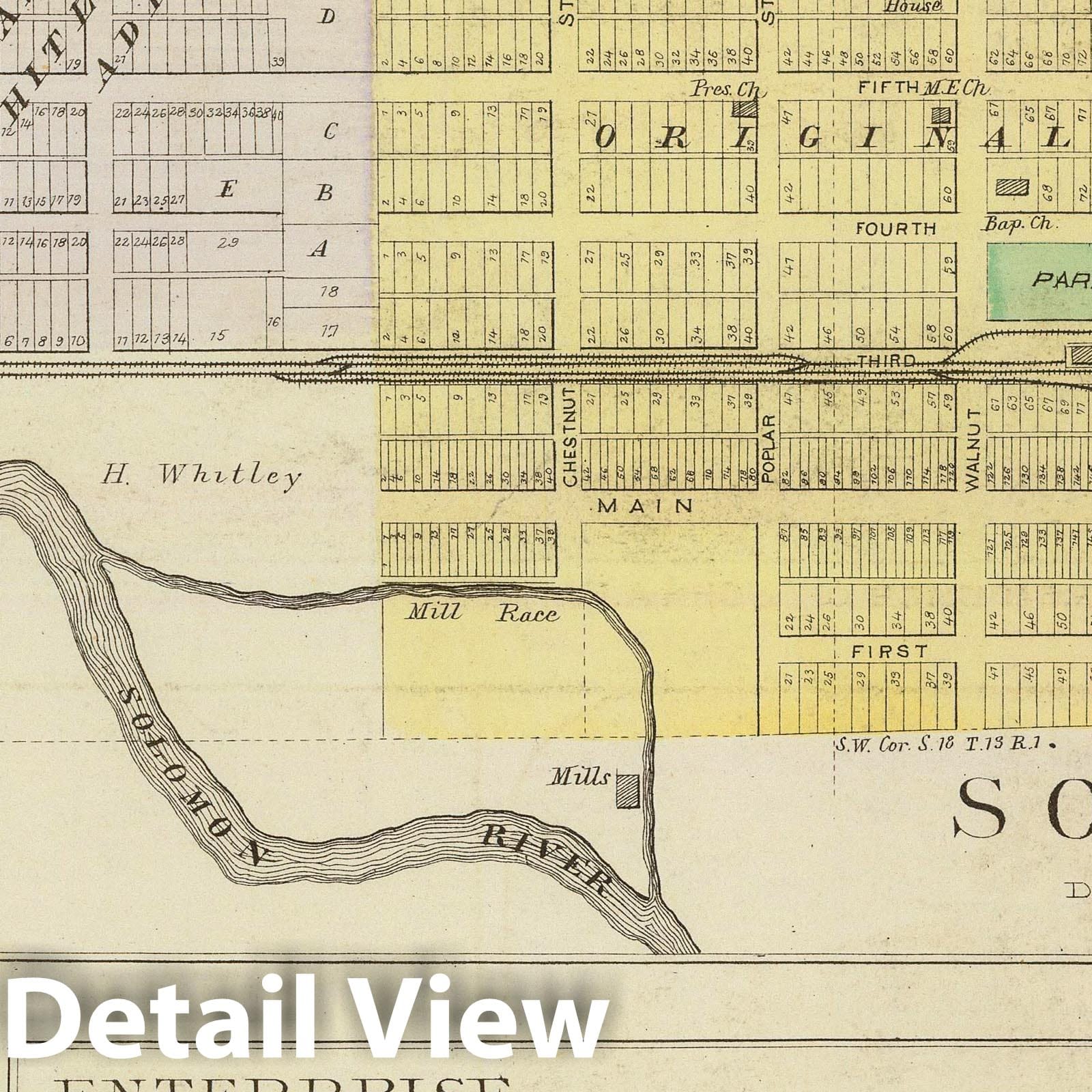 Solomon, Enterprise, Dillon, Detroit, Herington, Dickinson County, Kansas - Historical Map Print, 1887