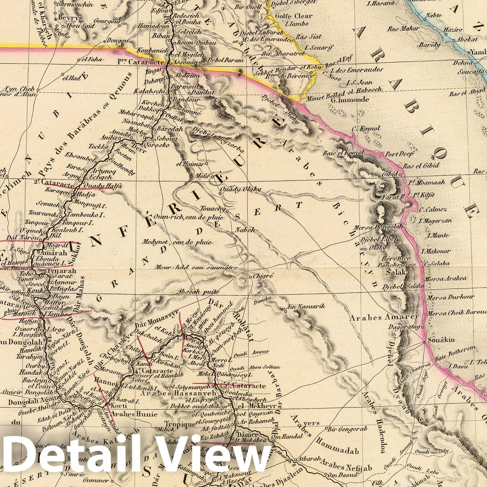 Egypt, Nubia, Abyssinia & Red Sea - Nile River Course 1848 Historical Map Print