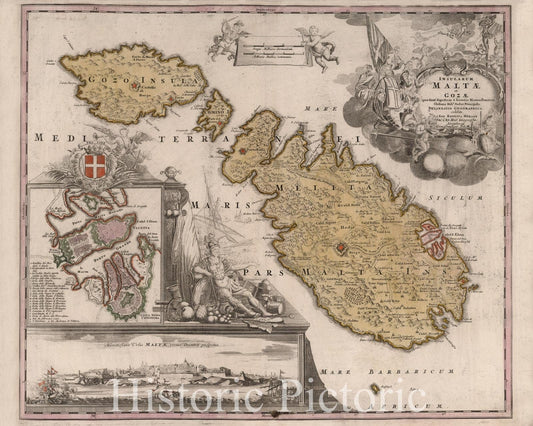 Historic Map : Malta, Gozo Island 1788 Insularum Maltae et Goza. , Vintage Wall Art