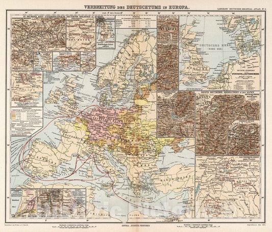 Historic Map : 1894 Nr. 3. Verbreitung des Deutschtums in Europa. (Dissemination of the Germans in Europe.) - Vintage Wall Art