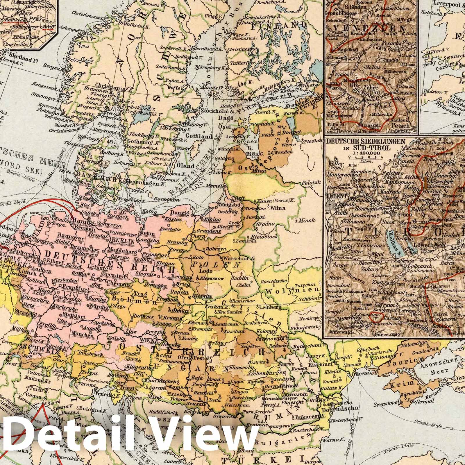Dissemination of the Germans in Europe, 1894 - Historical Map Print