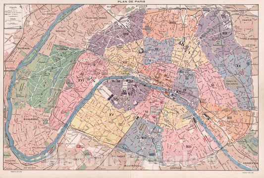 Historic Map : Paris , France, 1900 Plan de Paris. , Vintage Wall Art