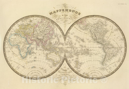 Historic Map : 1849 Mappemonde. - Vintage Wall Art