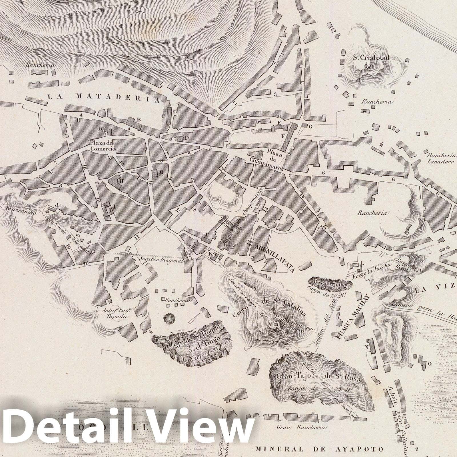 Cerro de Pasco, Peru - Mining Map, 1865 - Historical Map Print