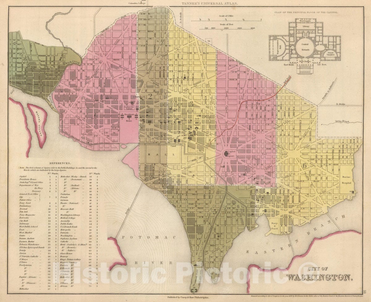 Historic Map : 1845 City of Washington. - Vintage Wall Art