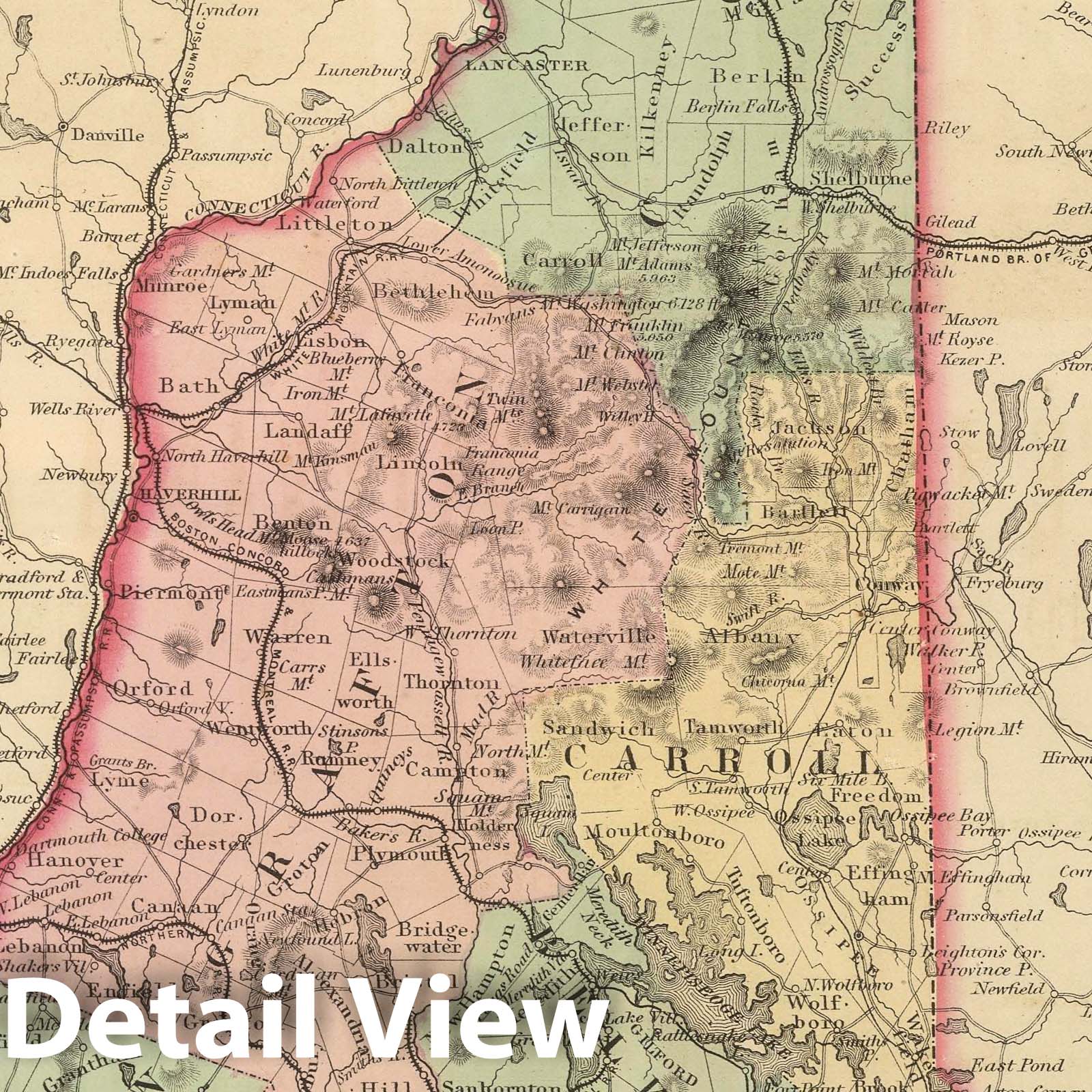 New Hampshire - Physical Map, 1857 - Colton's Atlas Historical Map Print