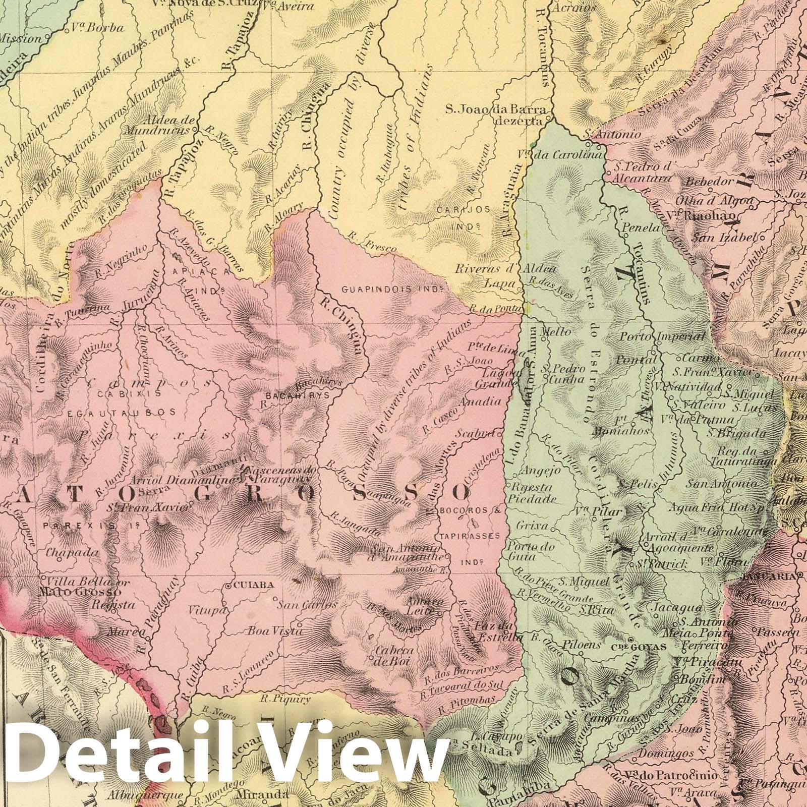 Brazil and Guyana - Physical Map, 1857 - Historical Map Print