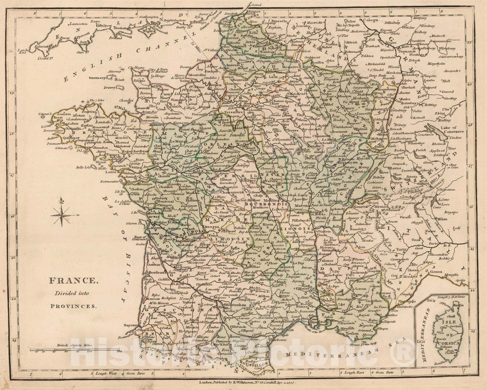 Historic Map : 1805 France Divided into Provinces. - Vintage Wall Art