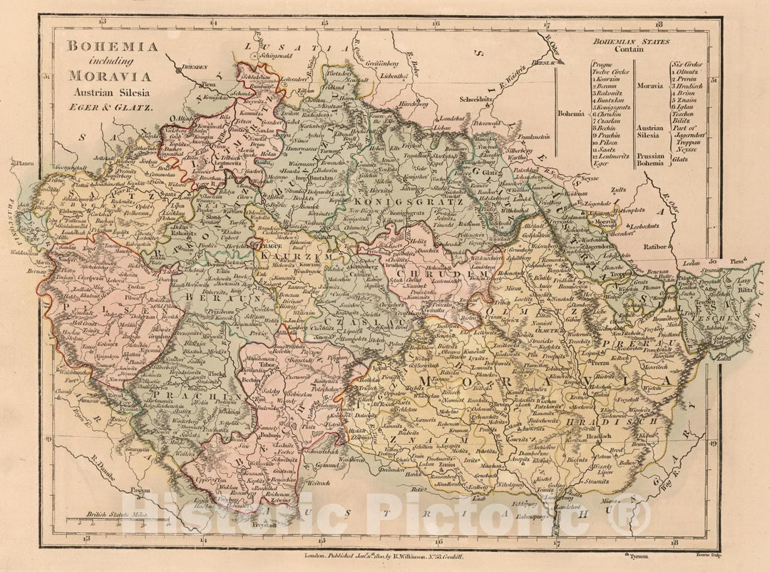 Historic Map : 1800 Bohemia including Moravia Austrian Silesia Eger & Glatz. - Vintage Wall Art
