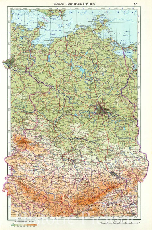 East Germany 1967 Historical Map Print - Soviet World Atlas