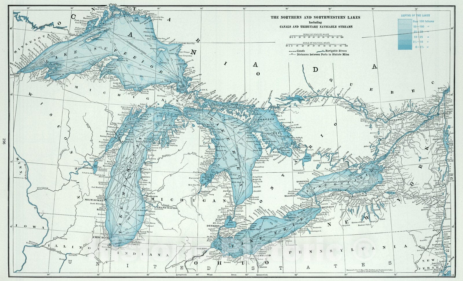 Great Lakes including Canals and Tributary Navigable Streams - Physical Map, 1948