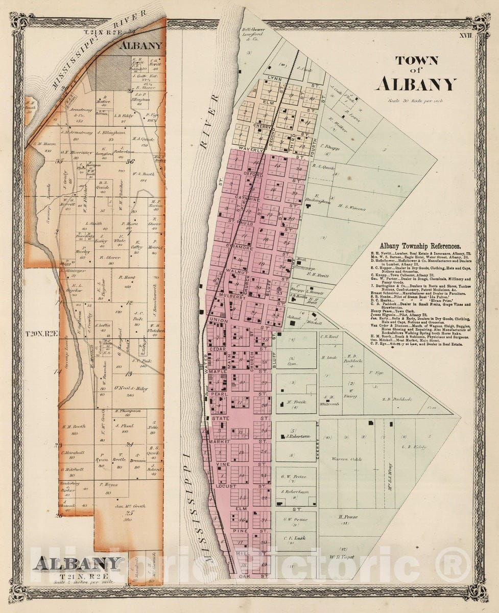 Historic Map : National Atlas - 1872 Albany, Whiteside County, Illinois. - Vintage Wall Art
