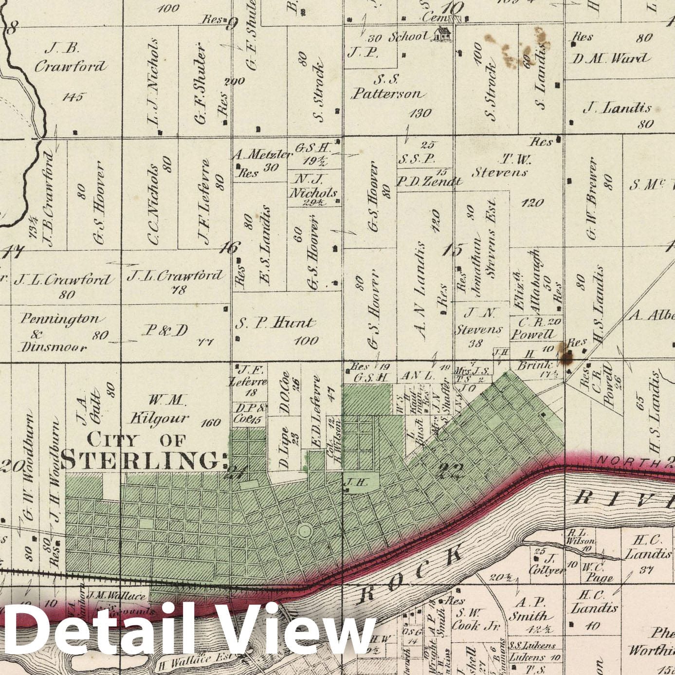 Sterling and Coloma, 1872 - Whiteside County Illinois Historical Map Print