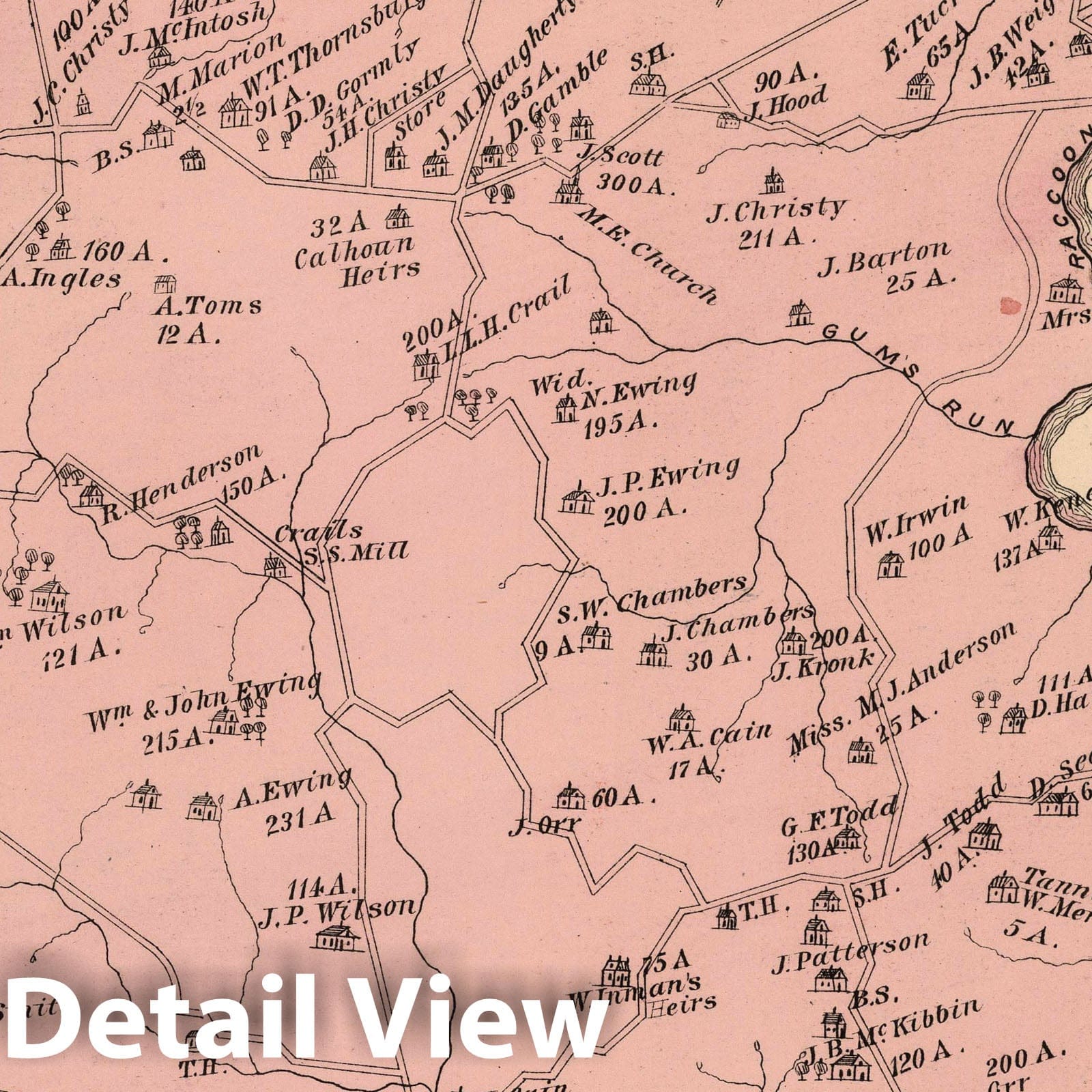 Historic Map : 1876 Raccoon Township, Beaver Co. PA. - Vintage Wall Art