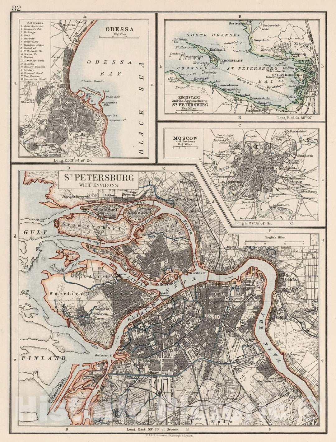 Historic Map : 1906 St. Petersburg with Environs. Odessa. Kronstadt. Moscow. - Vintage Wall Art
