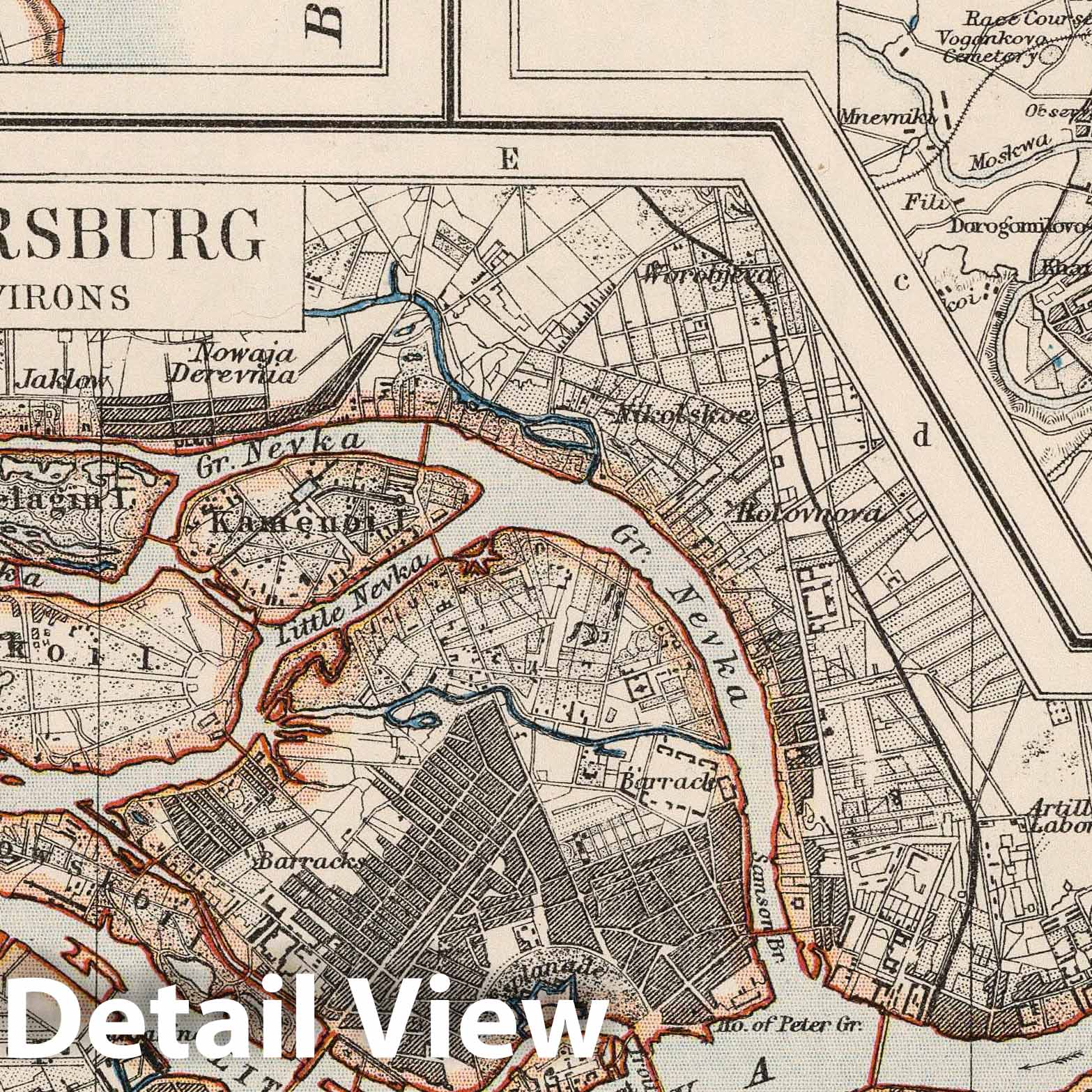 Saint Petersburg with Environs, Odessa, Kronstadt & Moscow - 1906 Historical Map Print