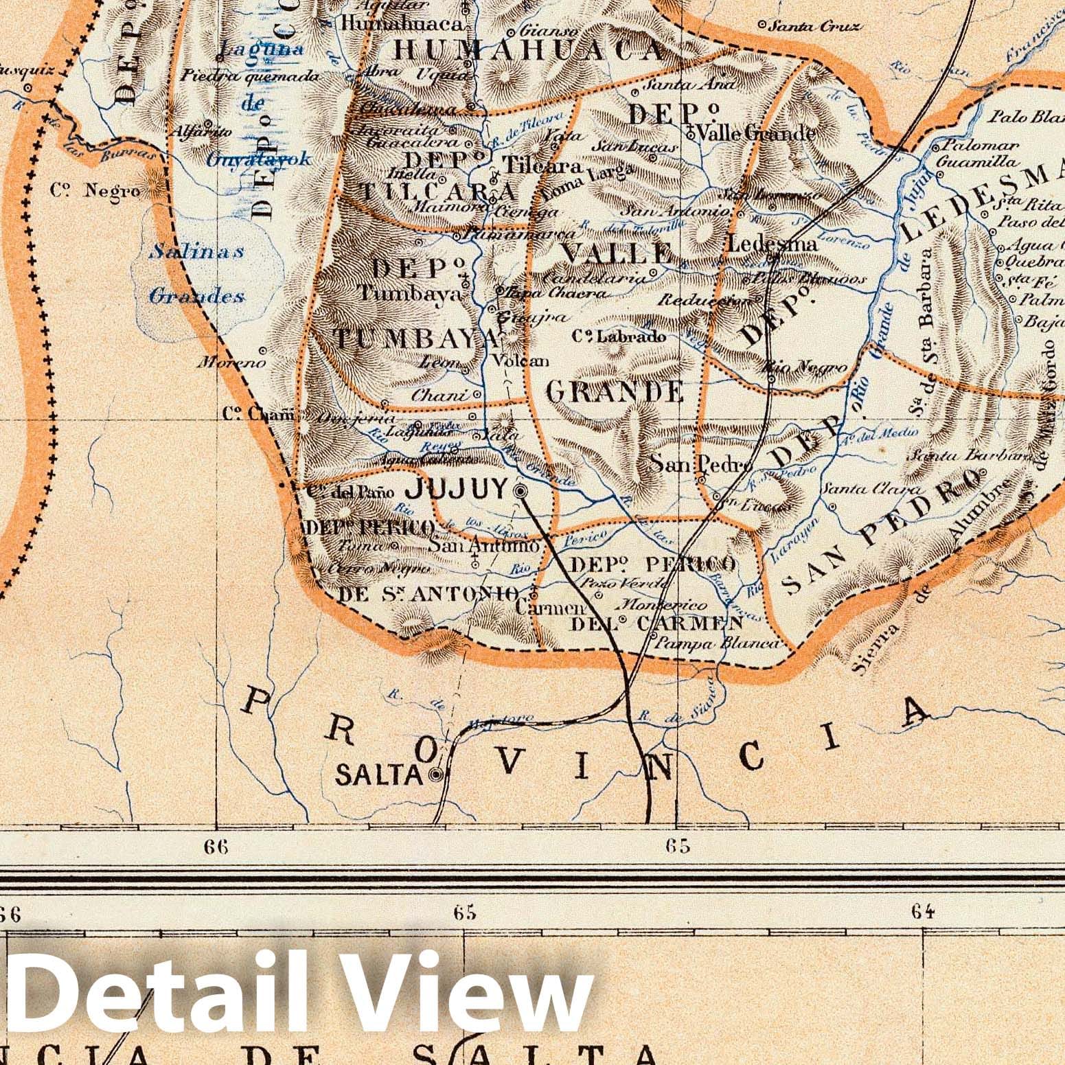 Jujuy and Tucuman, Argentina - Railroad Map, 1888