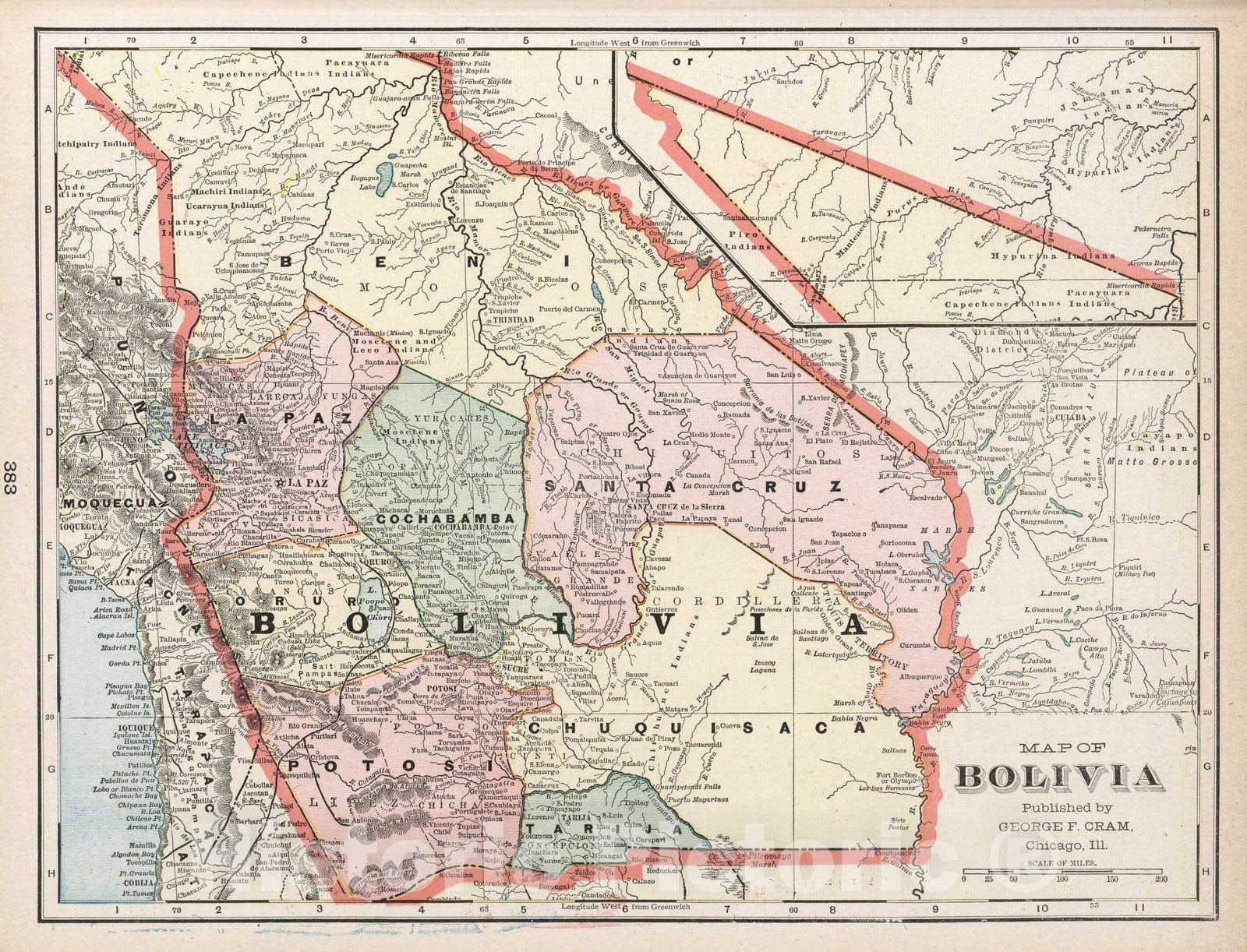 Historic Map - 1901 Map of Bolivia, Atlas - Vintage Wall Art