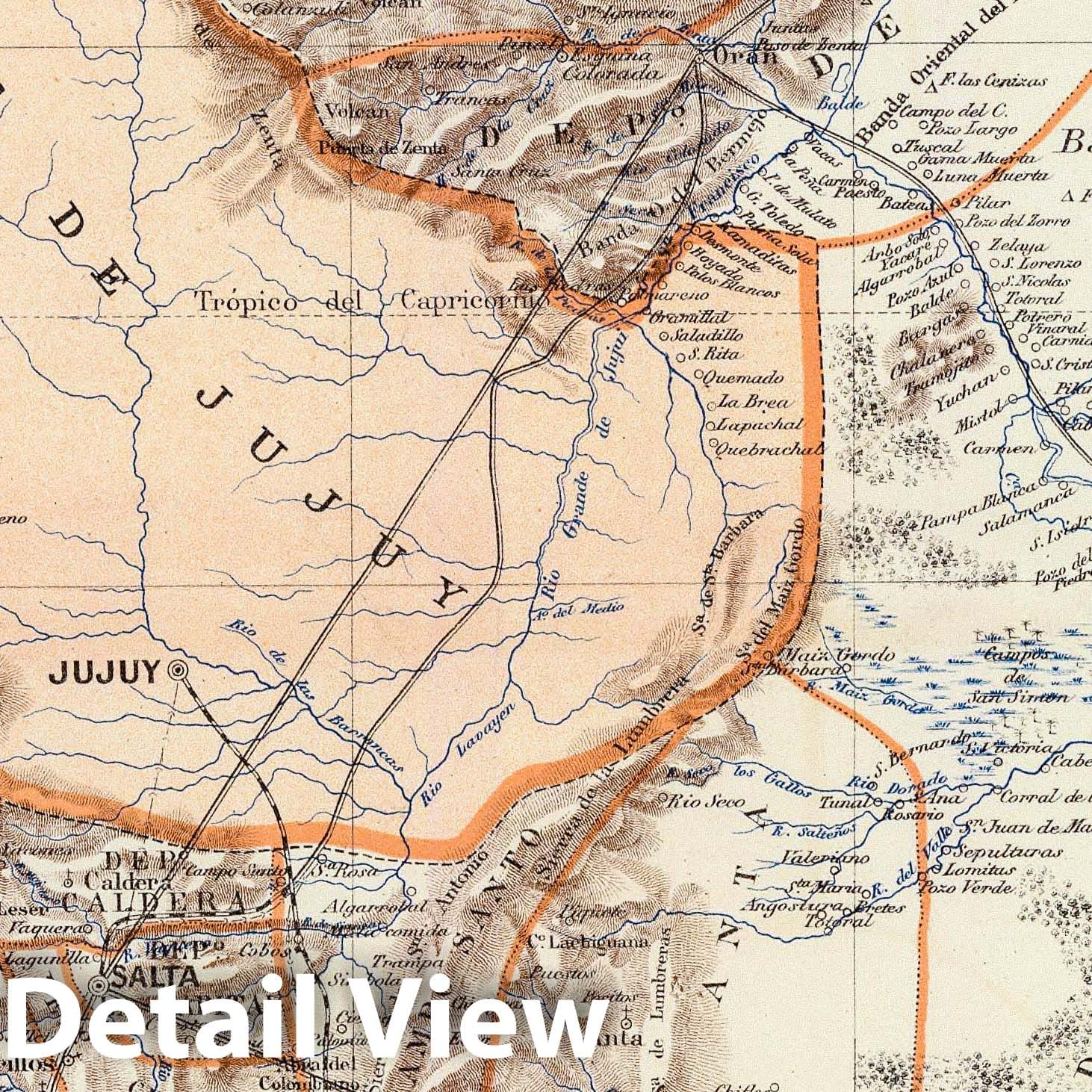 Salta, Argentina - Railroad Map, 1888 - Historical Map Reproduction