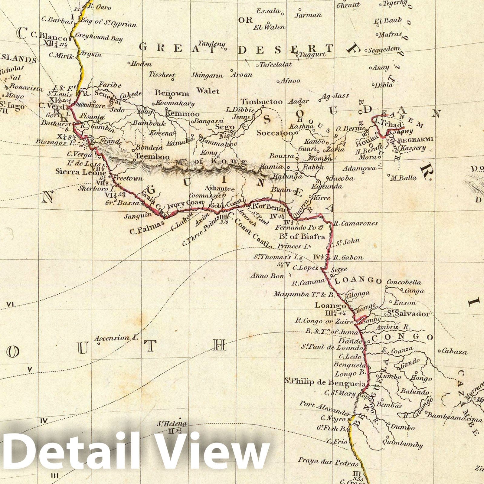 Africa and Southern Europe - Gnomonic Projection, 1831 - Historical Map Print