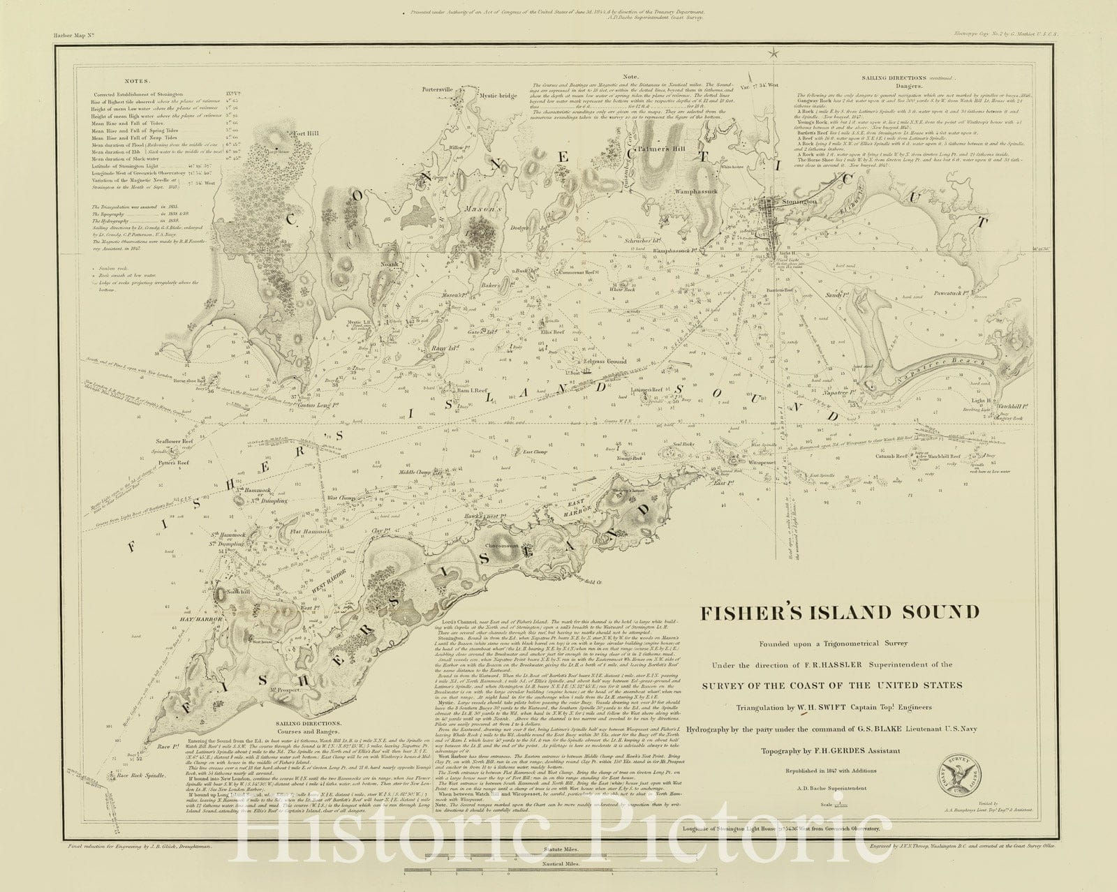Fisher's Island Sound Nautical Chart, Connecticut and New York, 1847
