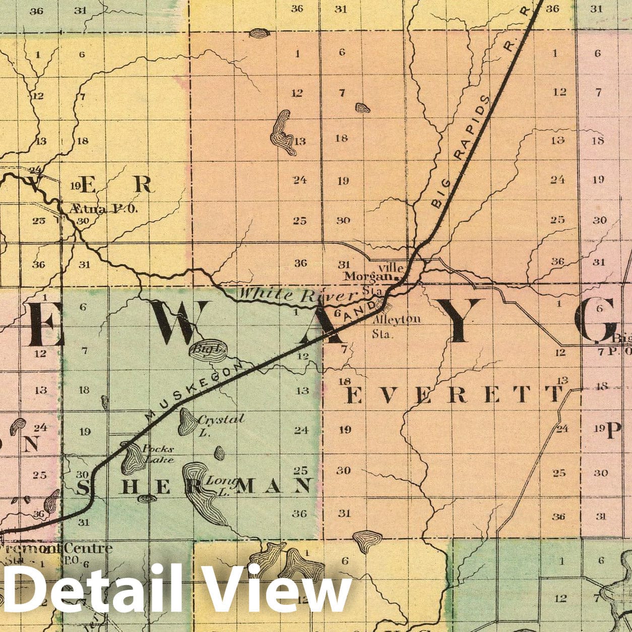 Newaygo County, Michigan - Railroad Map, 1873 - Historical Map Print