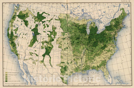 Historic Map : Statistical Atlas - 1903 148. Sheep/sq. mile. - Vintage Wall Art