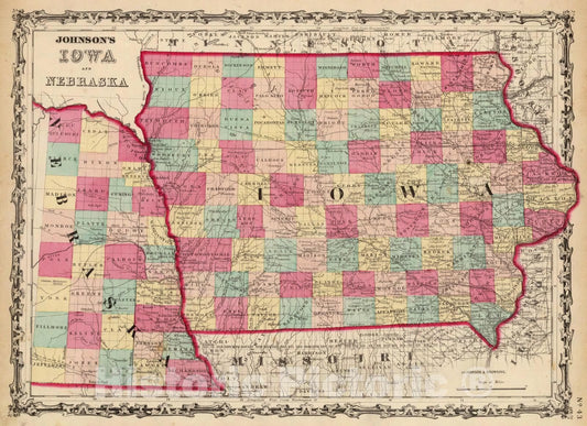 Historic Map : 1860 Iowa And Nebraska. - Vintage Wall Art
