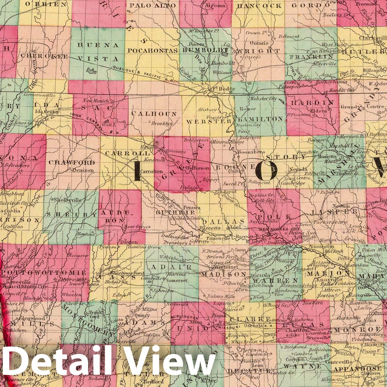 Iowa and Nebraska, 1860 - Historical Map Print