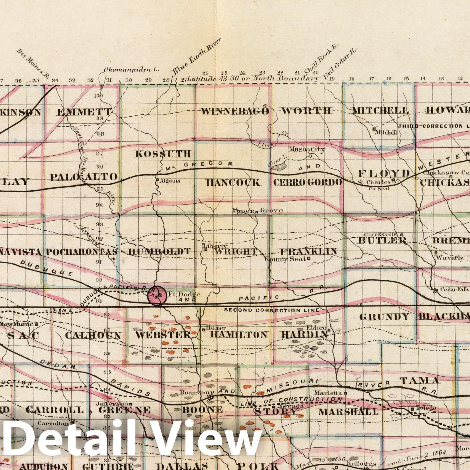 Iowa - U.S. Public Survey, 1866 - Historical Map Print