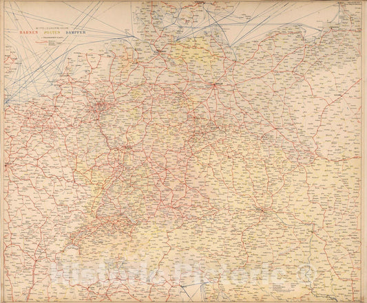 Historic Map : 1879 Central Europe. Routes. Post. Steamer. - Vintage Wall Art