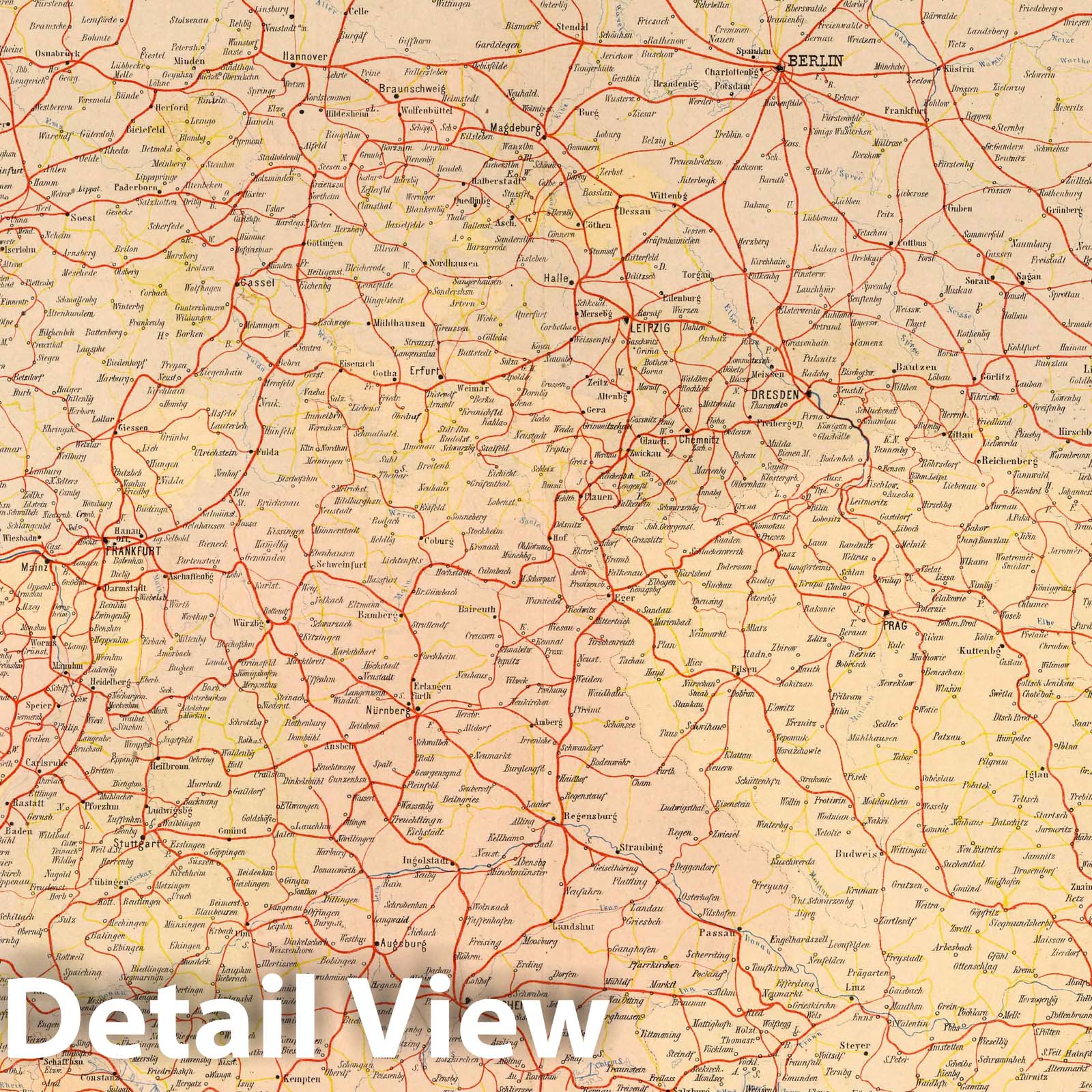 Central Europe - Transportation Map, 1879 - Historical Railroad & Postal Routes