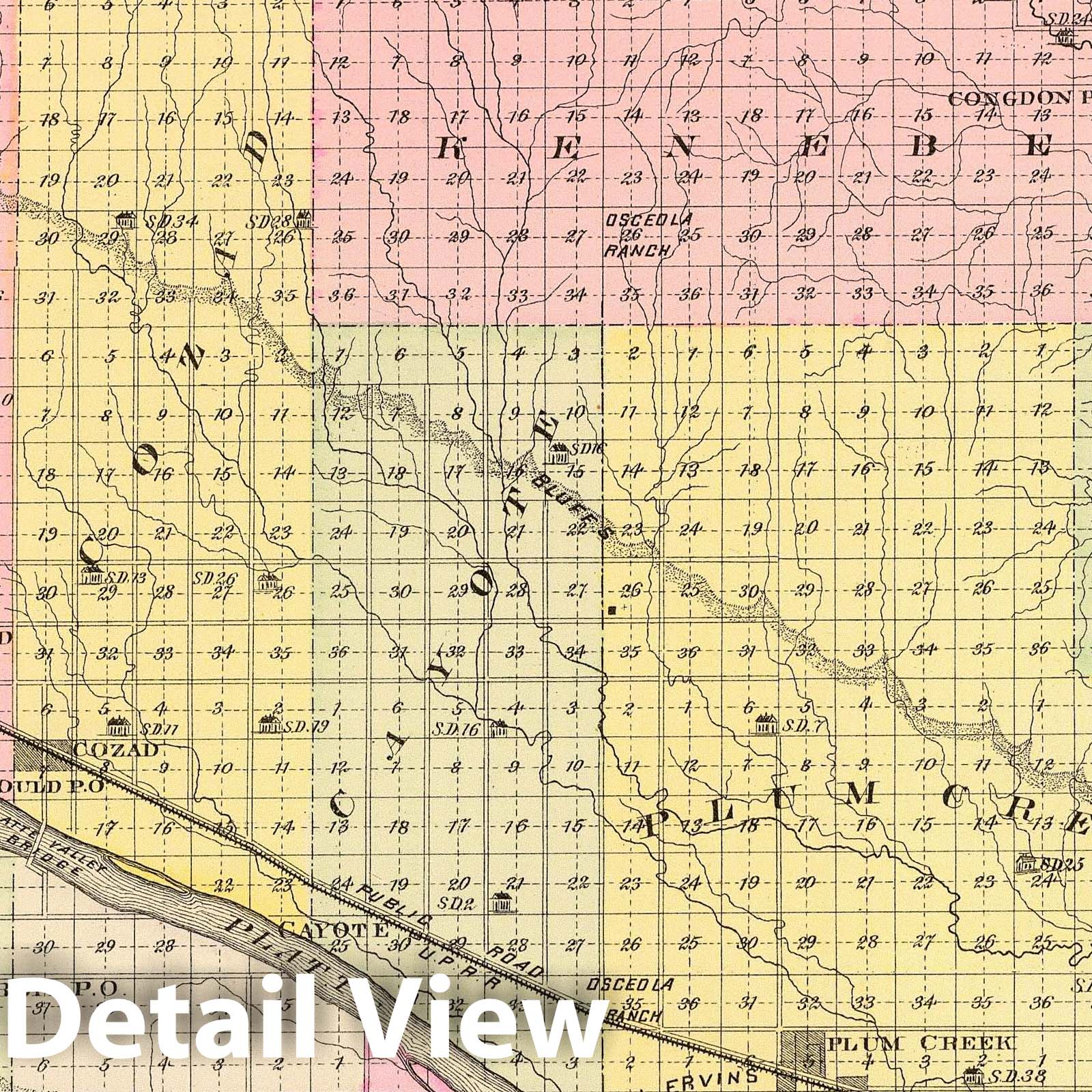 Dawson County, Nebraska - Railroad Map, 1885 - Historical Map Print
