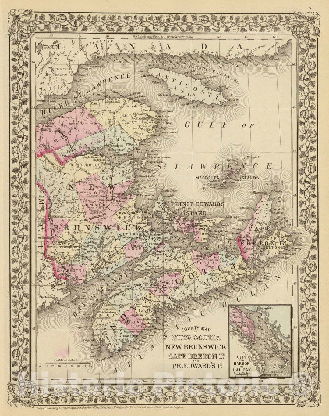 Historic Map : 1880 Nova Scotia, New Brunswick, Pr. Edward's Id. - Vintage Wall Art