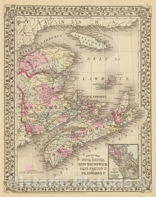 Historic Map : 1880 Nova Scotia, New Brunswick, Pr. Edward's Id. - Vintage Wall Art