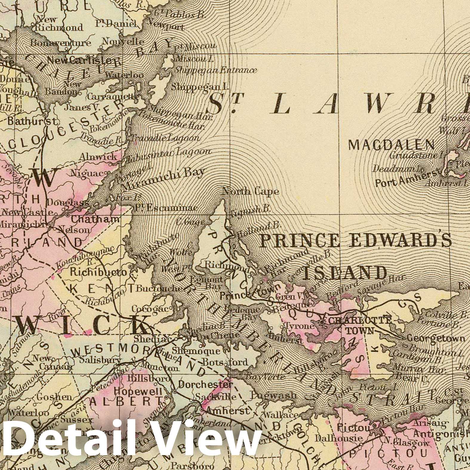 Nova Scotia, New Brunswick, Cape Breton Island & Prince Edward Island - 1880 Historical Map Print
