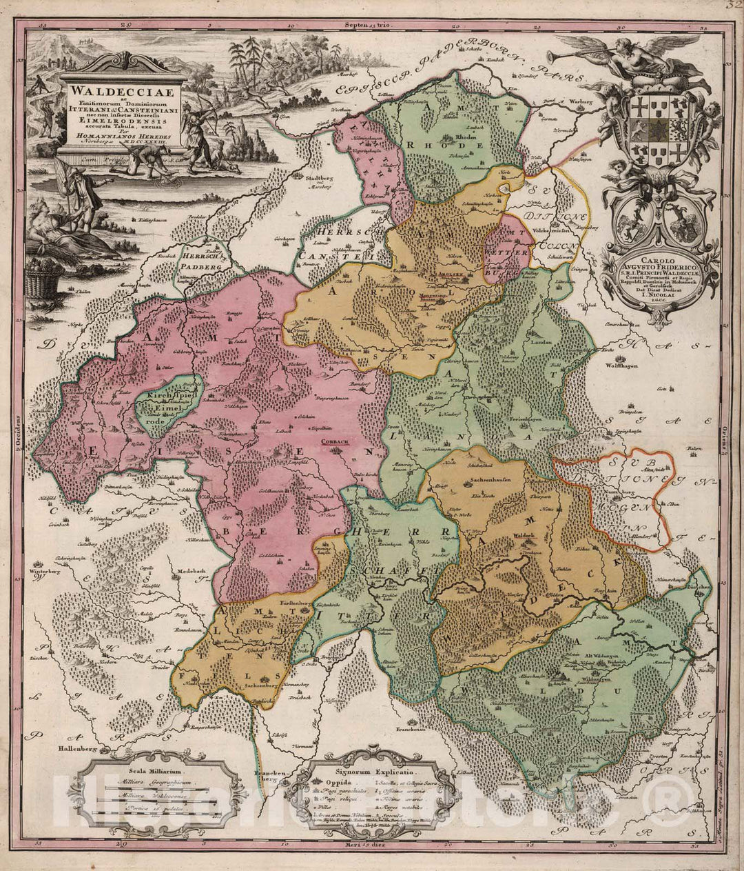 Historic Map : Germany, 1733 Waldecciae. , Vintage Wall Art