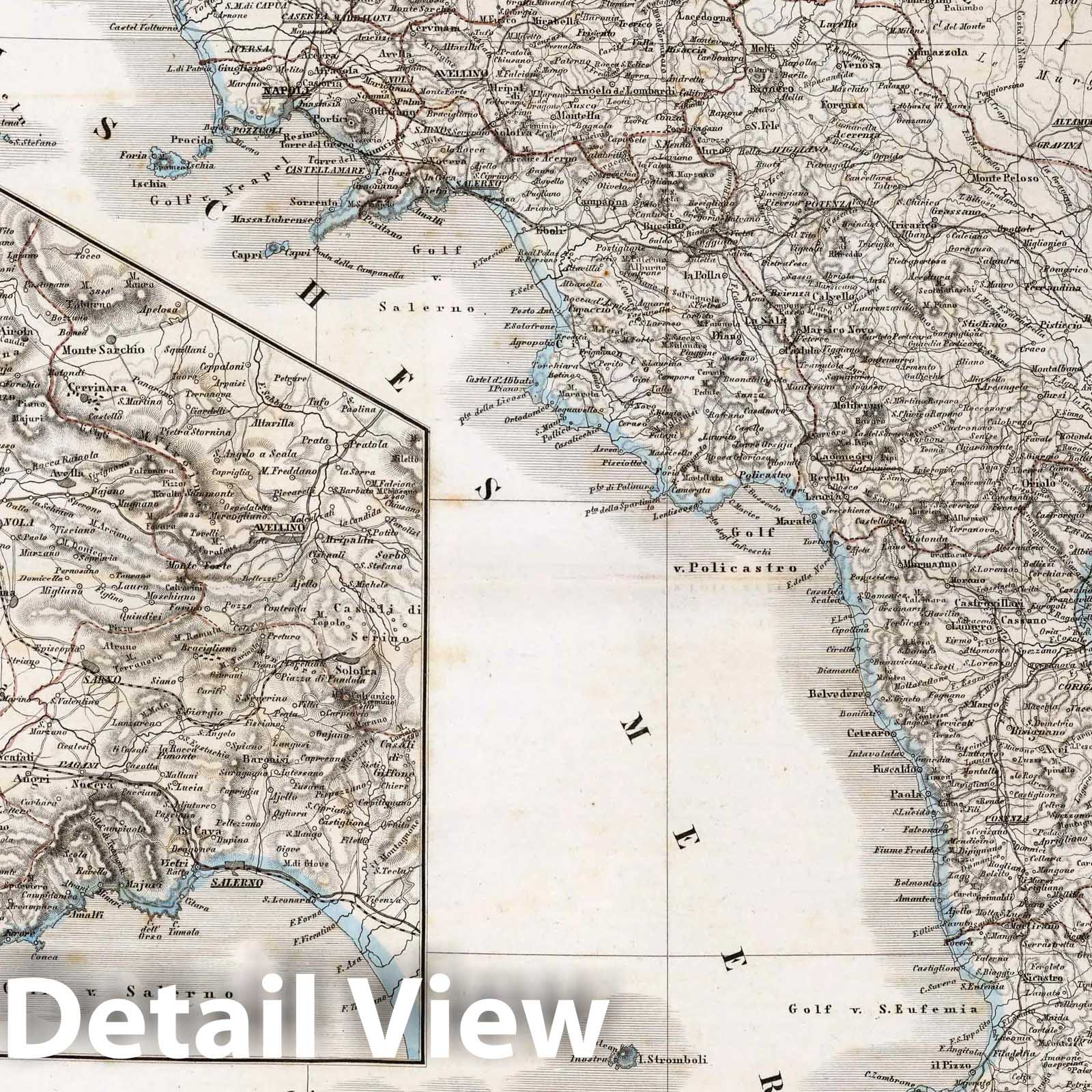 Lower Italy with Naples and Malta, 1875 - Historical Map Print