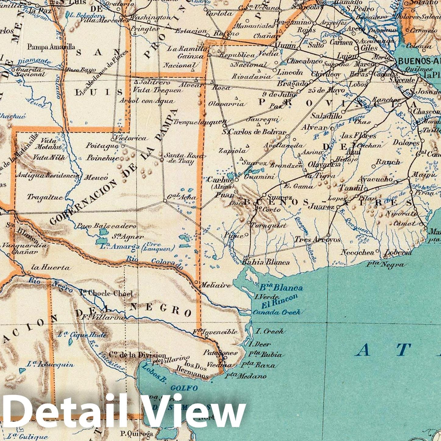 Argentina - Railroad Map, 1888 - Historical Map Print