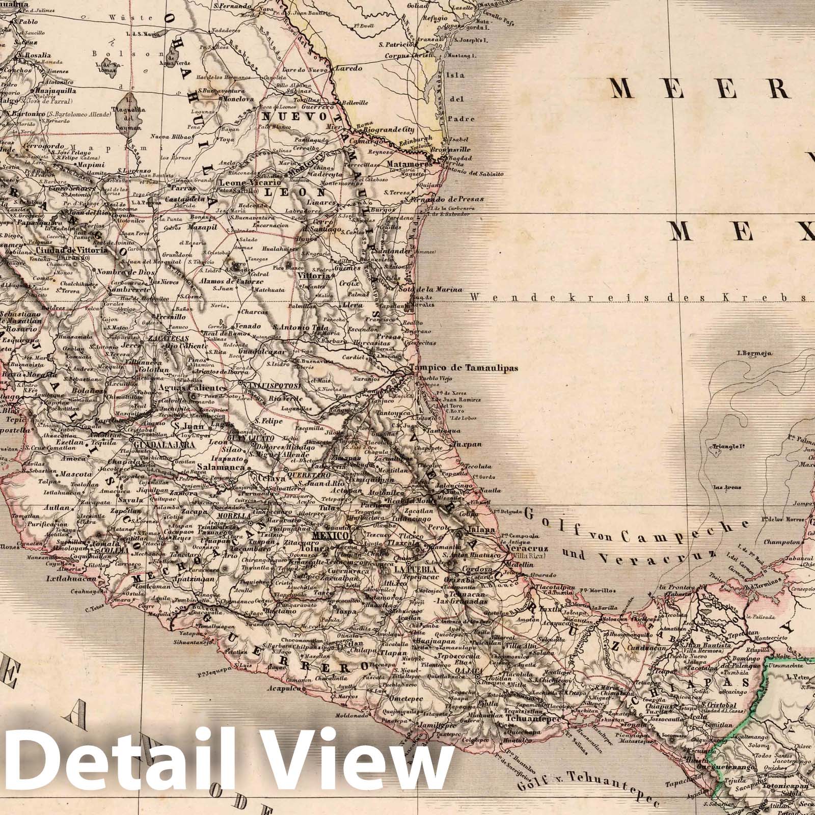 Mexico and Central America - Railroad Map, 1875 - Historical Map Print