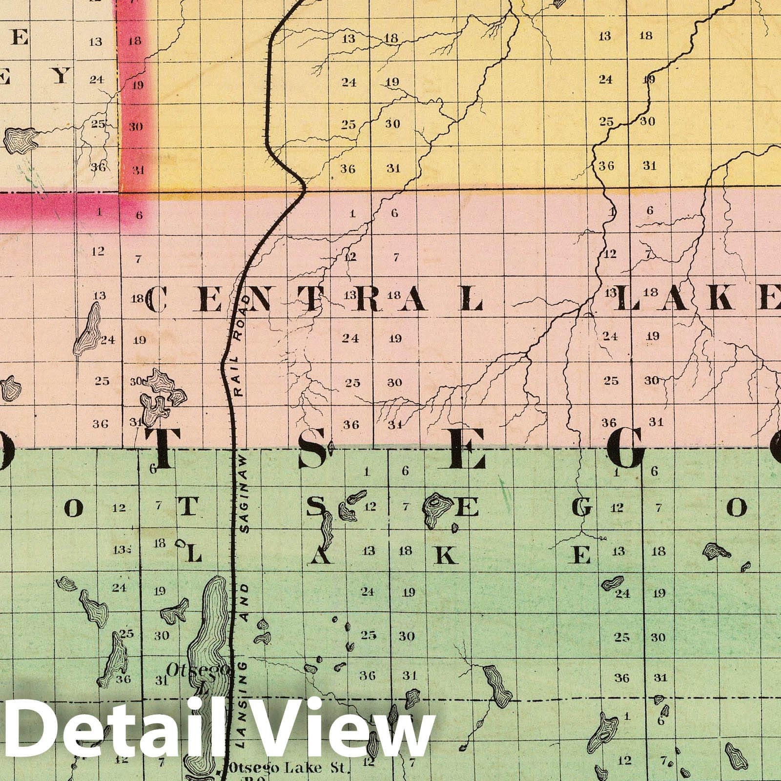 Otsego County, Michigan Railroad Map, 1873 - Historical Map Print
