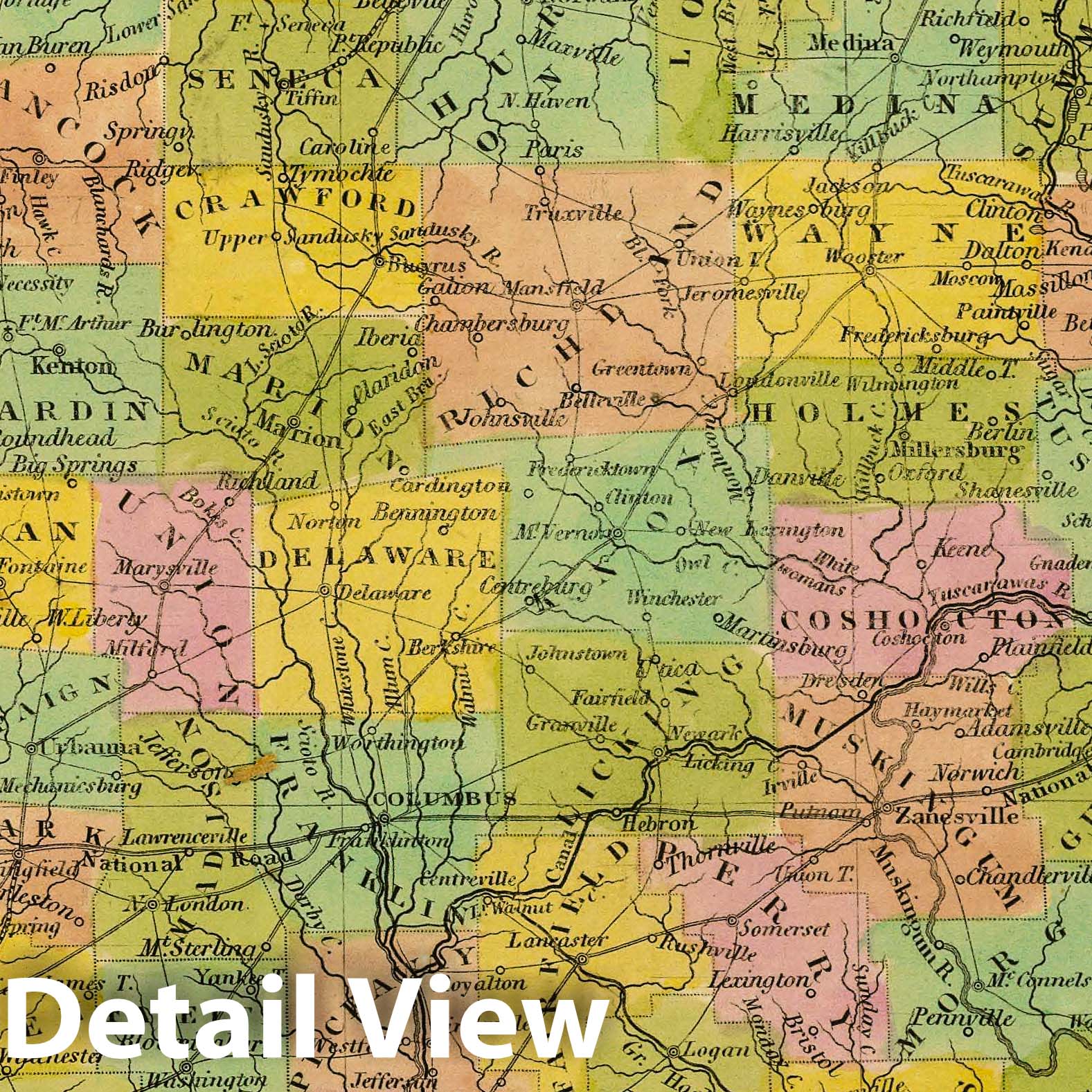 Ohio - Railroad Map, 1845 - Hand-Colored Historical Map Print